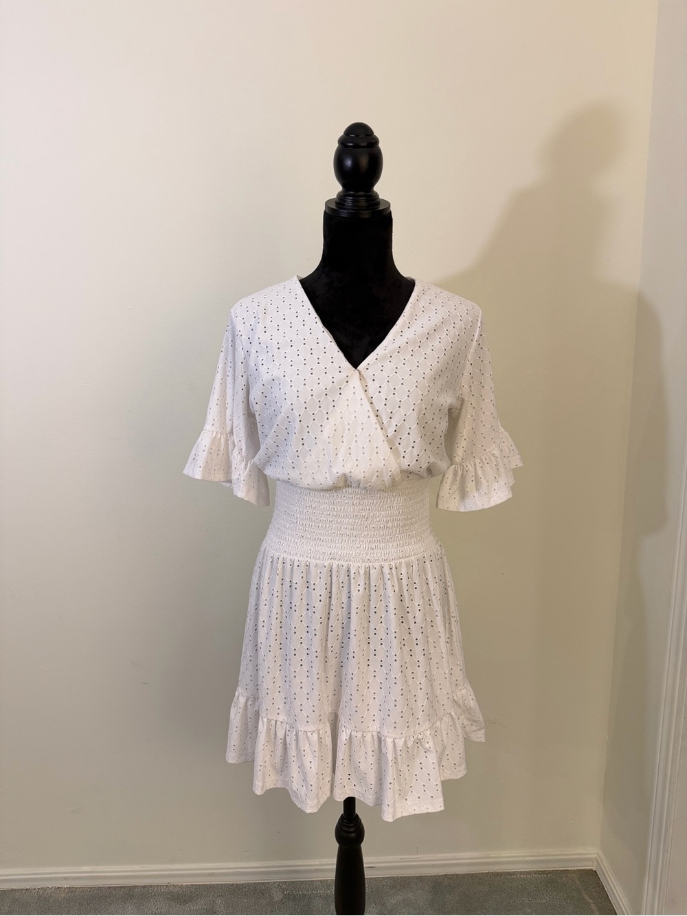 Michael Kors White Eyelet Ruffle Waist Cinch Mini Dress